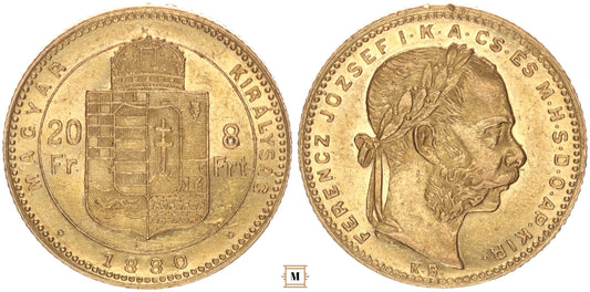 Ferenc József 20 frank 8 forint 1880 KB